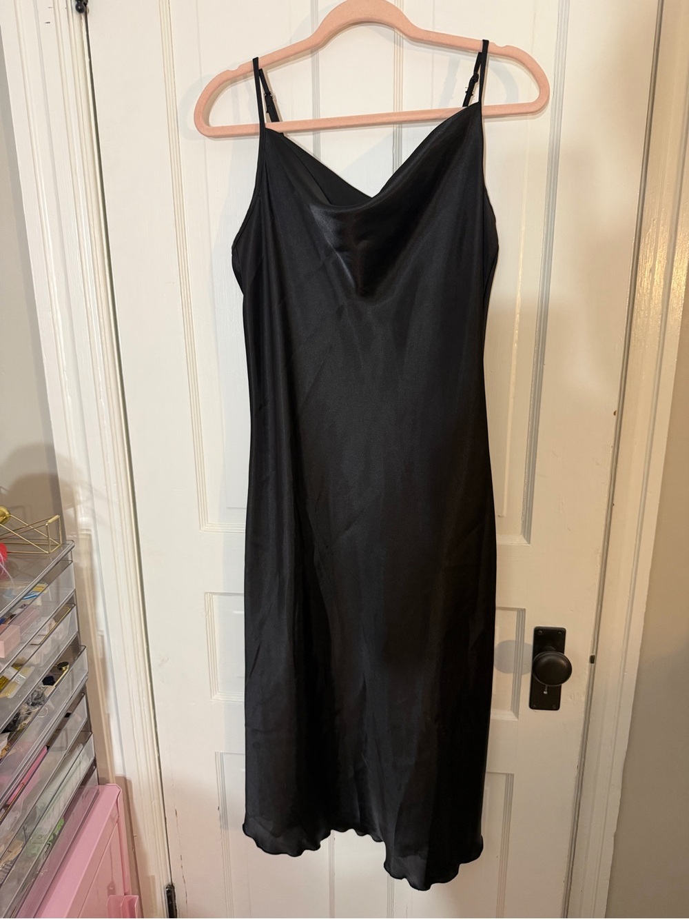 bebe Black Slip Midi Dress with Cowl Neck